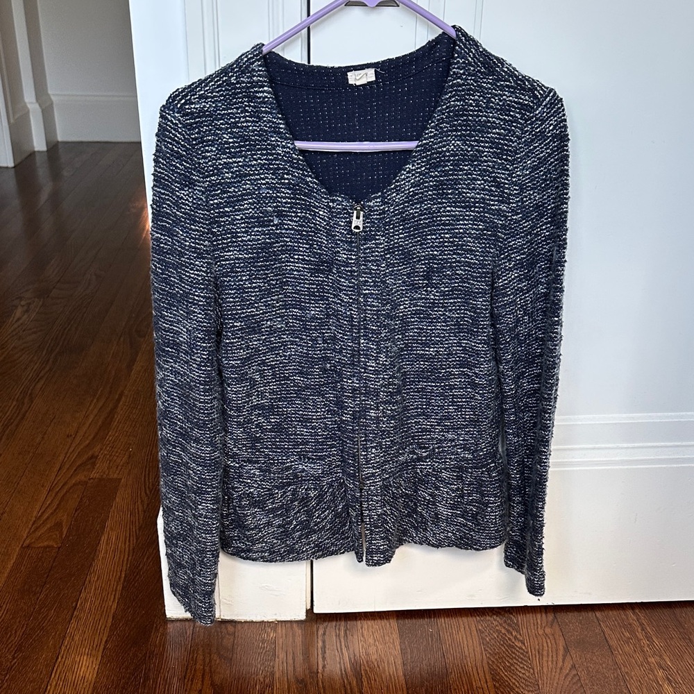 J. Crew Textured Navy Peplum Cardigan